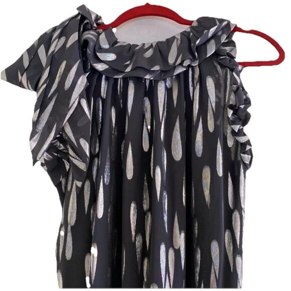 ST JOHN SoCa Charcoal Gray Silver Metallic Silk Tie Neck Sleeveless Top Small E2 - Picture 6 of 9